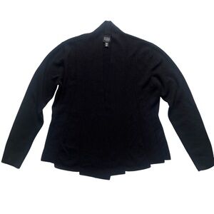 Eileen Fisher Merino Wool Step Panel Open Front Cardigan Sweater Petite S Black